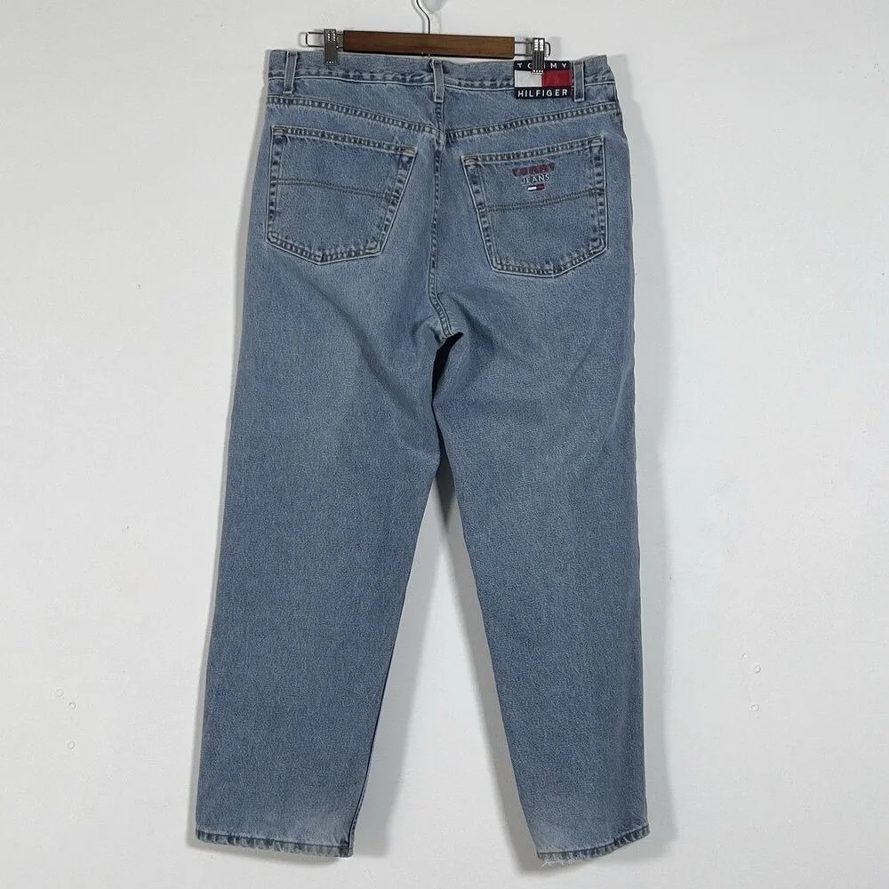 Vtg Tommy Hilfiger Jeans Mens Sz 38/30 Fits 34x29 Blue Baggy Tapered Y2K 90s